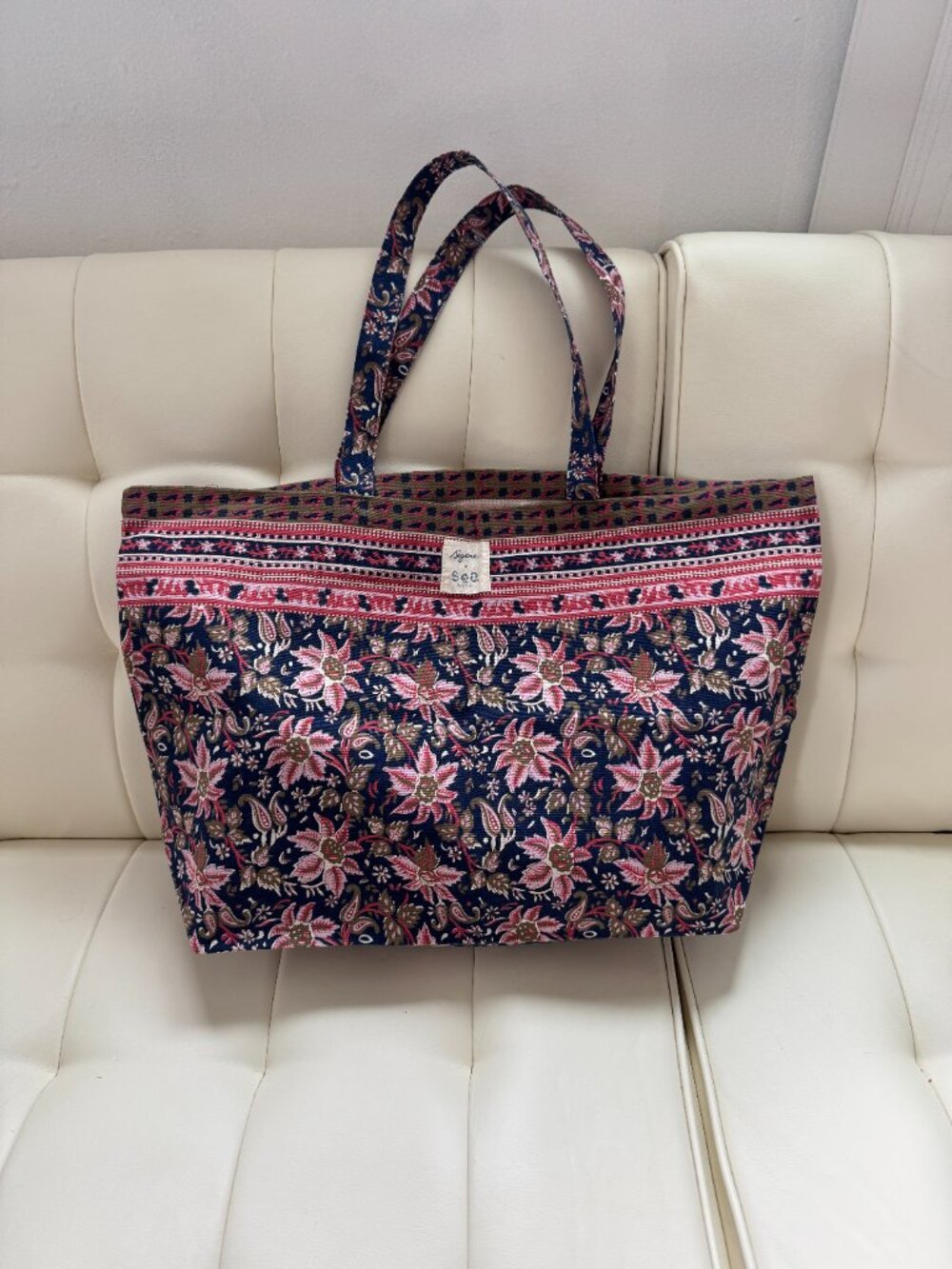 Sézane x Sea New York limited edition tote bag, navy paisley floral print, NWOT